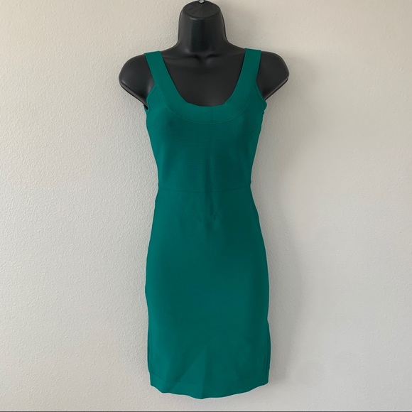 BCBG MaxAzria Caspar Ultra Green Scoop Neck Bandage Bodycon Dress - Picture 2 of 10